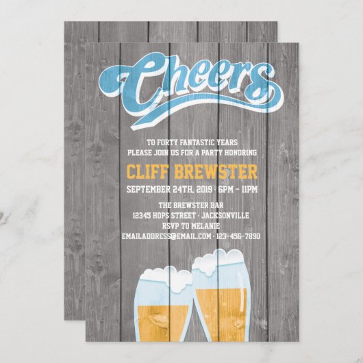 Verjaardagsgroet en bier met hout kaart (Voorkant / Achterkant)