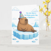 Verjaardagsgroet met capybara-chill kaart (Gele Bloem)