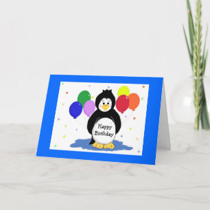 Verjaardagsgroet met pinguïns en ballonnen kaart