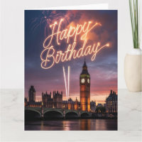 Verjaardagsgroet met vuurwerk in Londen stadsgezic