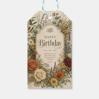 Verjaardagsgroet met wilde bloemen en olijftakken cadeaulabel