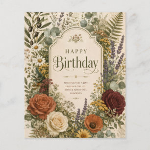 Verjaardagsgroet met wilde bloemen en olijftakken flyer