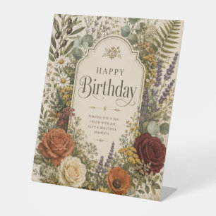 Verjaardagsgroet met wilde bloemen en olijftakken reclamebord met voetstuk