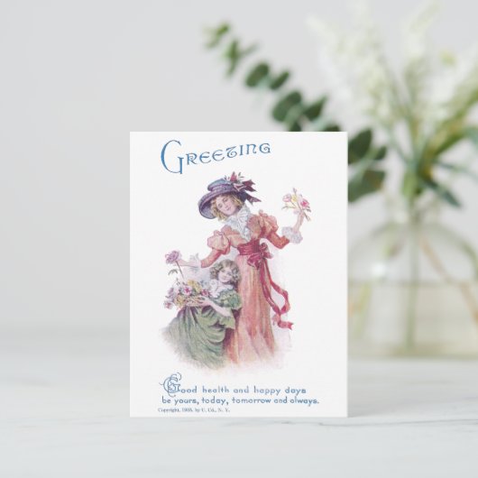 Verjaardagsgroet van vrouw en meisje briefkaart (Staand voorkant)