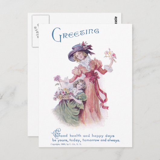 Verjaardagsgroet van vrouw en meisje briefkaart (Voorkant / Achterkant)