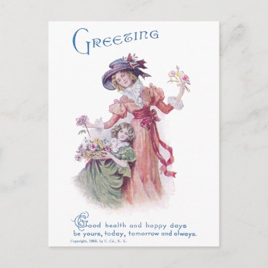 Verjaardagsgroet van vrouw en meisje briefkaart (Voorkant)
