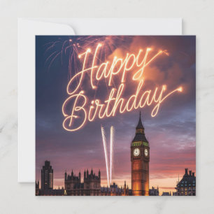 Verjaardagsgroet voor Londen met Vuurwerk Feestdagenkaart