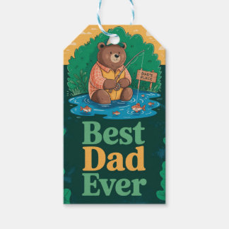 Verjaardagsgroet voor Vaderdag met knuffelbeer die Cadeaulabel