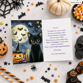 Verjaardagsgroet voor Zwarte Kat met Halloween-the Kaart