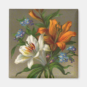 Verjaardagsgroeten met leliebloemen in vintage sti magneet