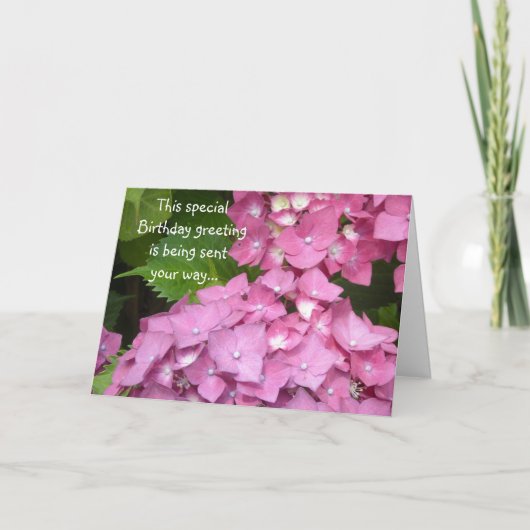 Verjaardagsgroeten Roze Hortensia's Kaart (Voorkant)
