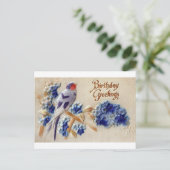 Verjaardagsgroeten Vintage Stof Vogel Briefkaart (Staand voorkant)
