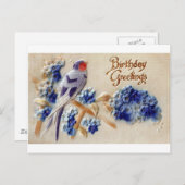 Verjaardagsgroeten Vintage Stof Vogel Briefkaart (Voorkant / Achterkant)