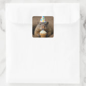 Verjaardagsgrondhoeder met een Cupcake Vierkante Sticker (Tas)