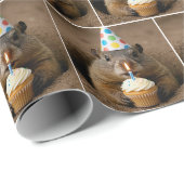 Verjaardagsgrondhond met een Cupcake Cadeaupapier (Rol Hoek)