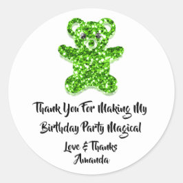 Verjaardagsgunst Glitter Groen Zoet Beer Wit Ronde Sticker