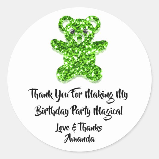 Verjaardagsgunst Glitter Groen Zoet Beer Wit Ronde Sticker (Voorkant)