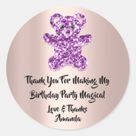 Verjaardagsgunst Glitter Paarse Vonk Glitter Beer Ronde Sticker
