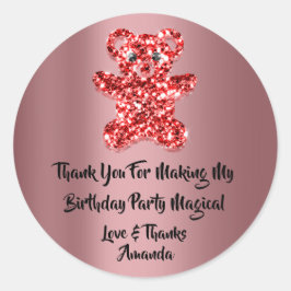 Verjaardagsgunst Glitter Rode Vonk Glitter Beer Ronde Sticker