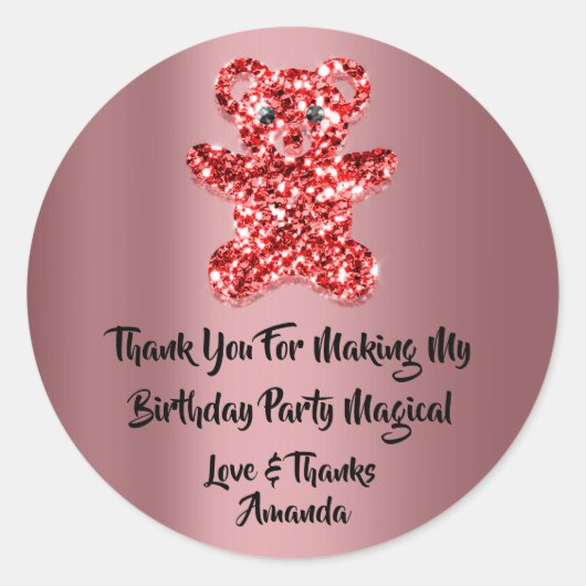 Verjaardagsgunst Glitter Rode Vonk Glitter Beer Ronde Sticker (Voorkant)