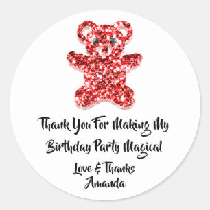 Verjaardagsgunst Glitter Rood Zoet Beer Wit Ronde Sticker
