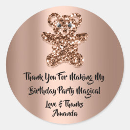 Verjaardagsgunst Glitter Roos Bruin Glitter Beer Ronde Sticker