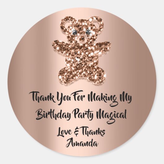 Verjaardagsgunst Glitter Roos Bruin Glitter Beer Ronde Sticker (Voorkant)