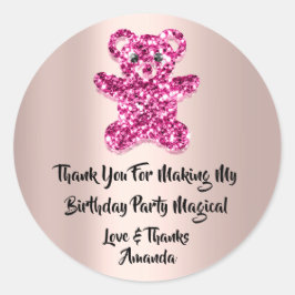 Verjaardagsgunst Glitter Roze Vonk Glitter Beer CL Ronde Sticker