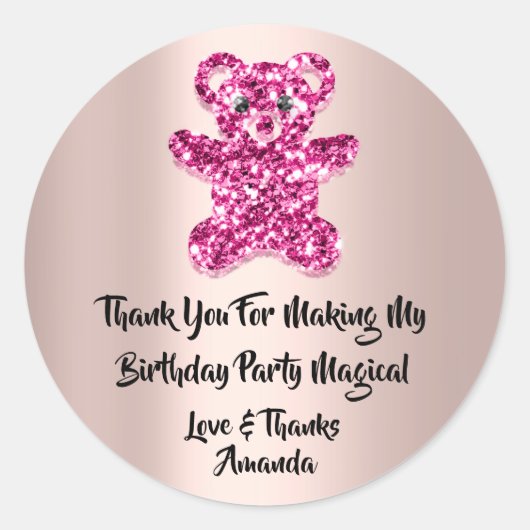 Verjaardagsgunst Glitter Roze Vonk Glitter Beer CL Ronde Sticker (Voorkant)