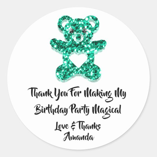 Verjaardagsgunst Mint Groen Hart Baby Sweet Beer Ronde Sticker (Voorkant)