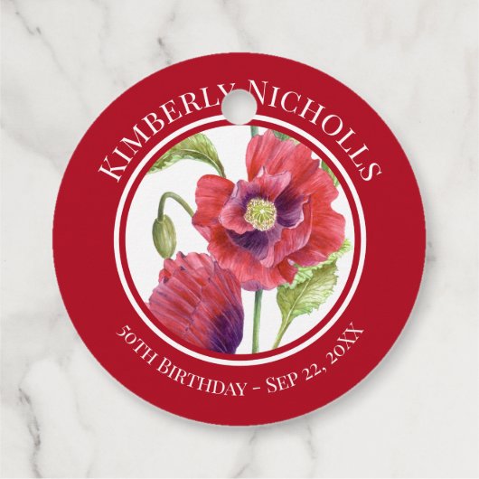 Verjaardagsgunst Rode klaprozen Bloemencirkel Bedankjes Labels (Achterkant)