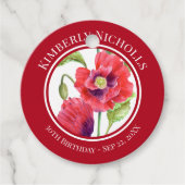 Verjaardagsgunst Rode klaprozen Bloemencirkel Bedankjes Labels (Voorkant)