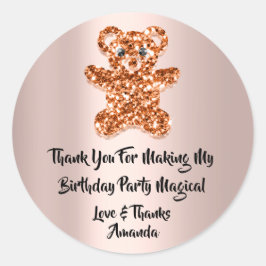 Verjaardagsgunst Roos Sinaasappel Vonk Glitter Bee Ronde Sticker
