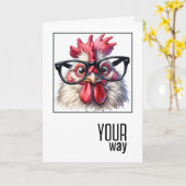 Verjaardagshaan met grote bril kaart (Gele Bloem)