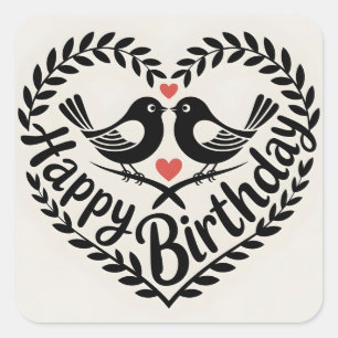 Verjaardagshart met liefdesvogels Grafisch ontwerp Vierkante Sticker