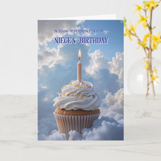 Verjaardagsherdenking overleden nichtje hemels kaart (Gele Bloem)