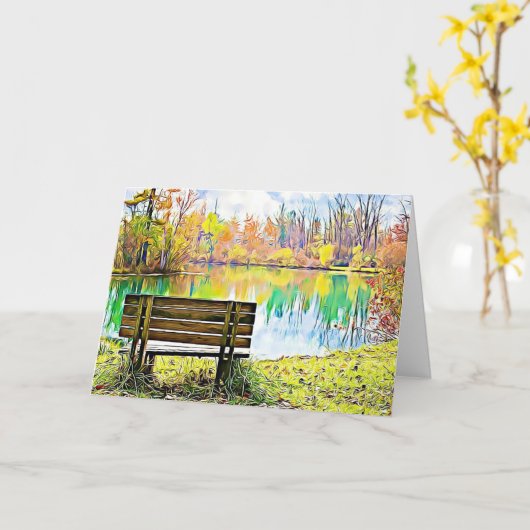 Verjaardagsherfst verlaat Autumn Park Bench Serene Kaart (Gele Bloem)