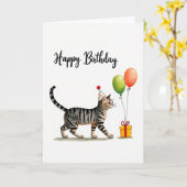Verjaardagshoed voor Cute Cat Kaart (Gele Bloem)