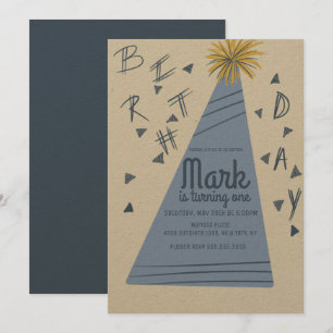 Verjaardagshoedje voor jongens met kraftlettering kaart
