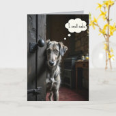 Verjaardagshond gluren rond een deur kaart (Gele Bloem)