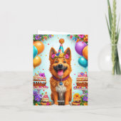 Verjaardagshond met cake en ballonnen (Achterkant)