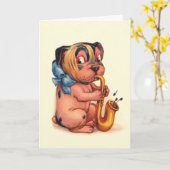 Verjaardagshond met saxofoon kaart (Gele Bloem)