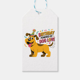Verjaardagsillustratie van hondenliefdeparty cadeaulabel