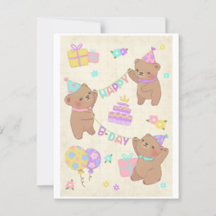 Verjaardagsillustratie voor teddyberen briefkaart