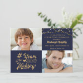 Verjaardagsjaren in de maak 2 foto's Navy Gold Kaart (Staand voorkant)