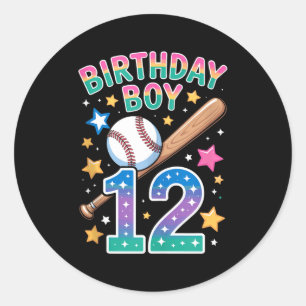 Verjaardagsjongen 12e verjaardag honkbal tanktop ronde sticker