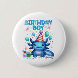 Verjaardagsjongen Axolotl vibes Schattige feestont Ronde Button 5,7 Cm