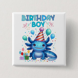 Verjaardagsjongen Axolotl vibes Schattige feestont Vierkante Button 5,1 Cm