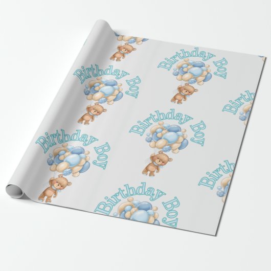 verjaardagsjongen Beer idee Cadeaupapier (Uitgerold)