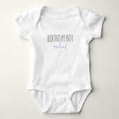 Verjaardagsjongen Cute Blue Script Naam Eerste Ver Romper (Voorkant)
